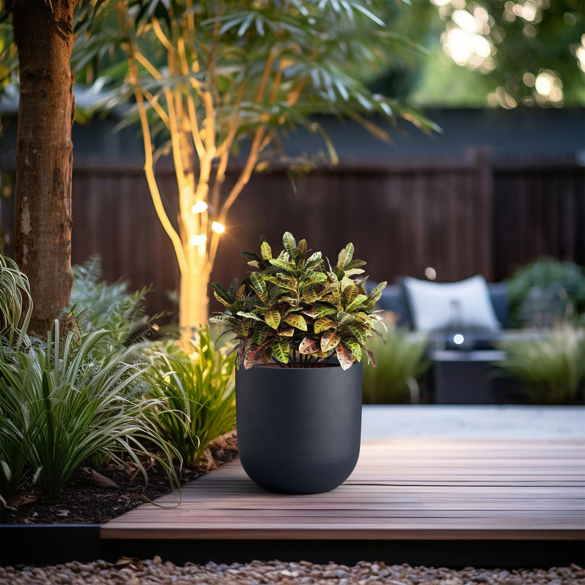 Kante 11.0" Round Concrete Planter, Large Cylinder Plant Pot with Curved Bottom and Drainage Hole, for Indoor and Outdoor Use – Garden or Patio, Charcoal Finish with Painted Interior