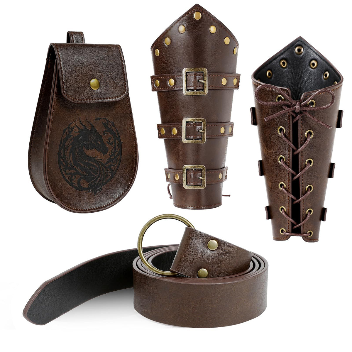 WooHand 3PCS Renaissance Accessories for Men Women – Viking Renaissance Belt, Medieval Pouch & Leather Bracers for Halloween, Ren Faire, Cosplay, LARP