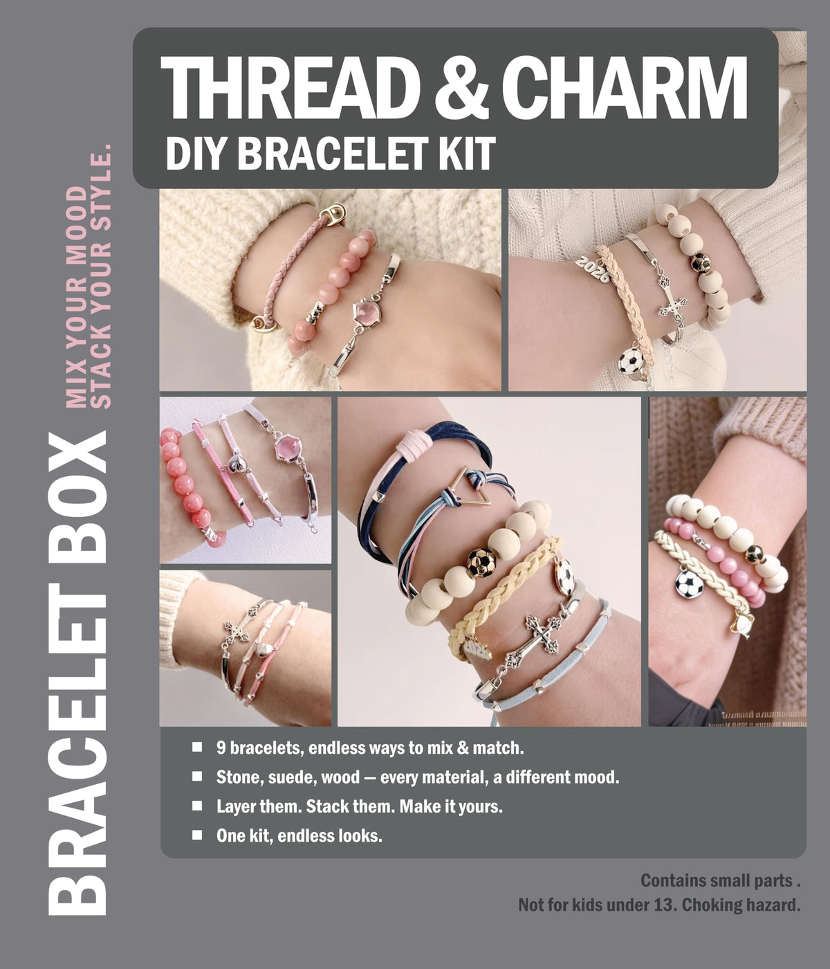 Xenolog Bracelet Making Kit – Pink Leather & Faux Suede Cords with Soccer Charm, 2026 Metal Charms, Jade & Wood Beads – DIY Friendship Bracelet Kit for Teens Girls Adults – Unique Gift for Soccer Fans & Graduation