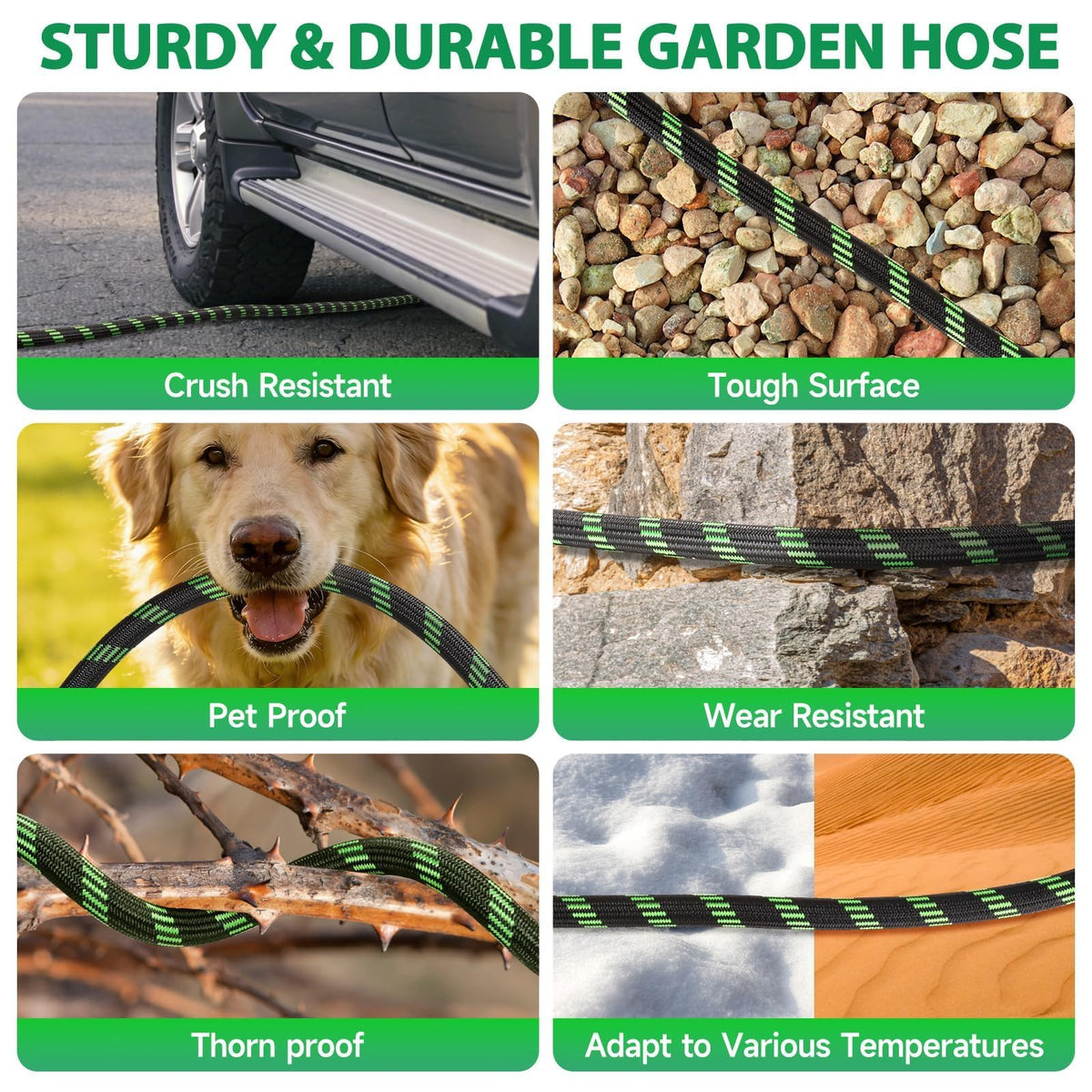 Ahititi Garden Hose 50 ft Water Hose Flexible Non-Expandable Outdoor Heavy Duty Lightweight Leakproof Kink-free flex Watering Hose Pipe for 3/4 inch Fitting Yard Lawn Outside Car Wash