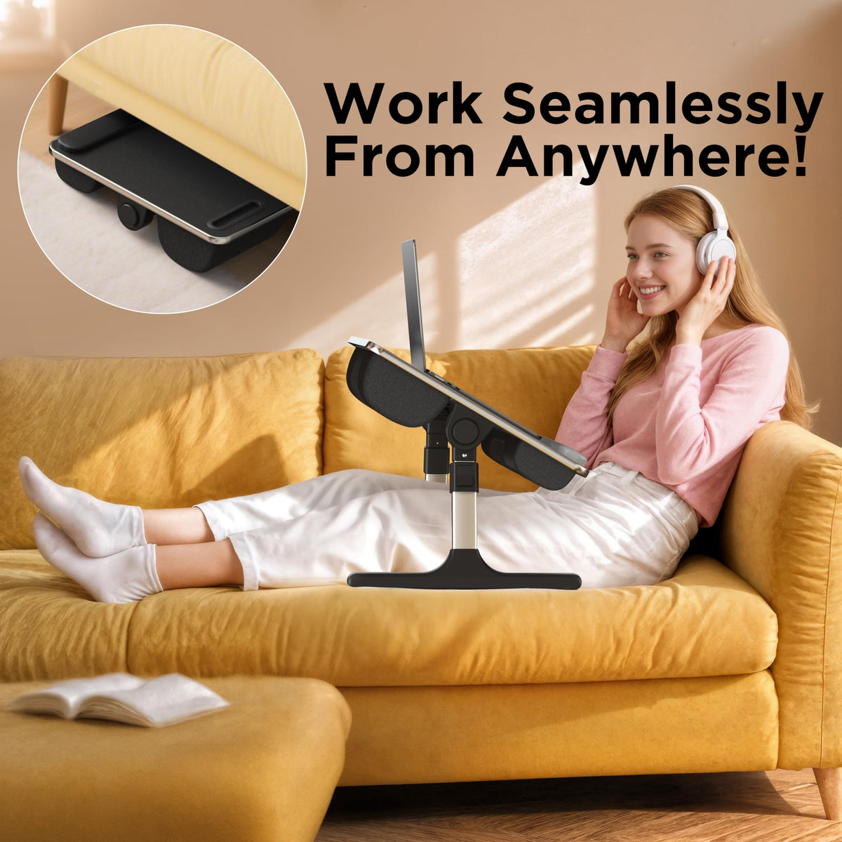 FoldWise 2-in-1 Lap & Bed Desk with Soft Cushions - Adjustable Height & Angle, Foldable Laptop Stand for Bed & Couch - Wrist Rest, iPad Holder, Stopper & Non-Slip Leather - Bed Table for Adults & Kids