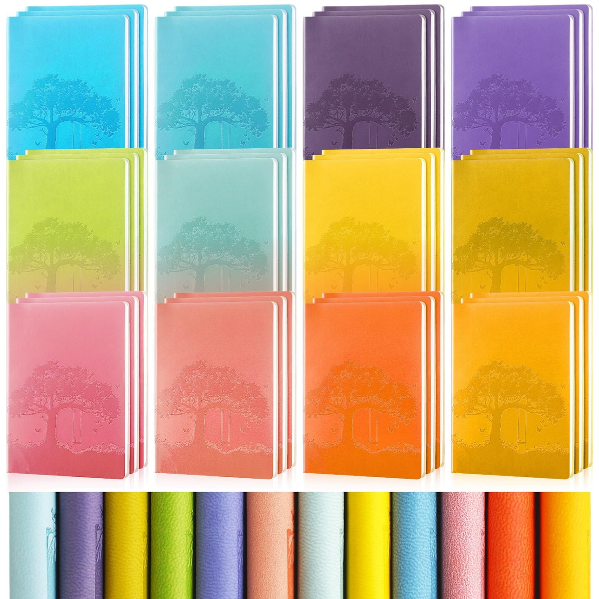 TaoBary A6 PU Leather Journals Notebook Bulk Colorful Tree Life Lined Journal Leather Cover Writing Notebook for Administrative Professionals Nurse Teacher Volunteer 128 Pages(Fresh Color,36 Pcs)
