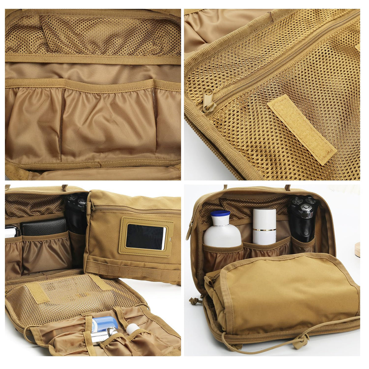 SMONT Tactical Toiletry Bag for Men Travel, Hanging Dopp Kit Shaving Hygiene Bag for Traveling Bathroom Brown