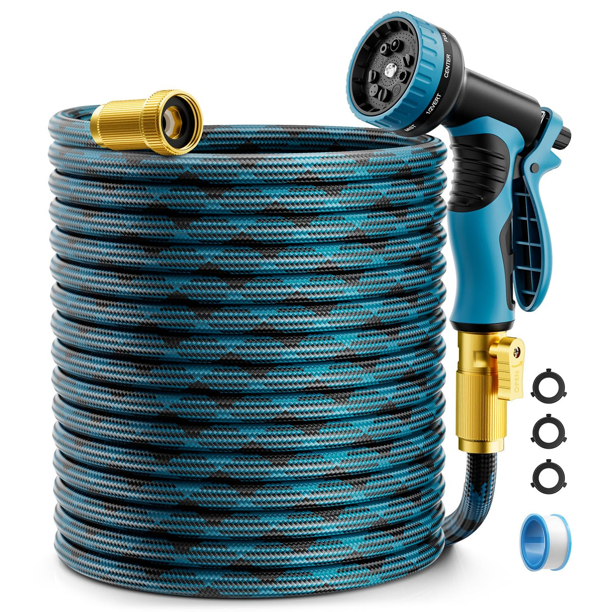 Garden Hose, Non-Expandable Water Hose 25 ft, Flexible, Kink & Leak Proof Water Pipe with 10-Function Spray Nozzle, Lightweight Outdoor Hose for Yard, Lawn, Car Wash, RV and Home Use