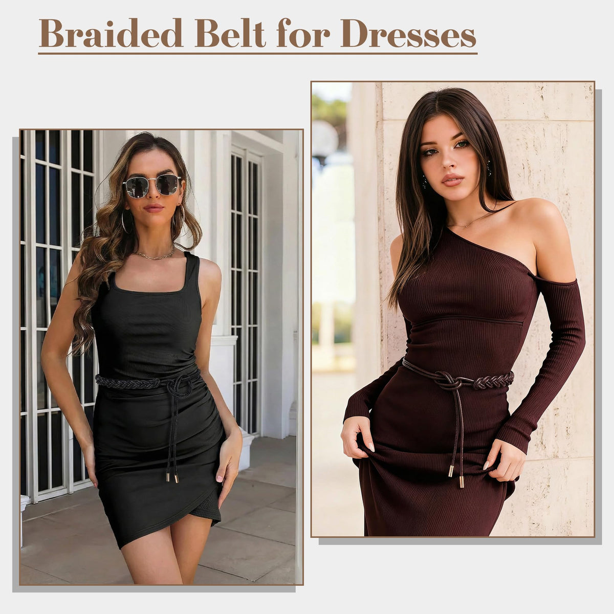 CHIC DIARY Women Braided PU Leather Rope Belt Adjustable Thin Waist Belt Boho Waist Wrap for Dresses