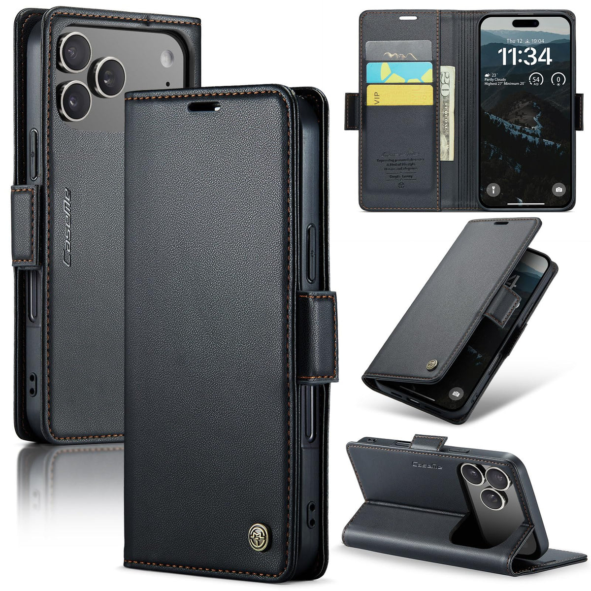 SINIANL Leather for iPhone 17 Pro Max Case Wallet, PU Leather Wallet Case Flip Folio RFID Blocking Card Holder Stand Phone Cover for iPhone 17 Pro Max, Black