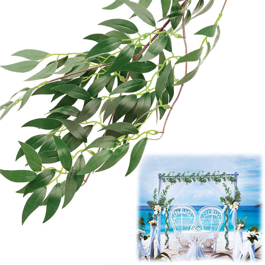 ANPHSIN Fake Vines Greenery Garland - 5 Packs Total 28ft Green Willow Leaf Vine Garland, Artificial Leaves Wall Hanging Decor for Home, Room, Wedding Arch, Centerpieces