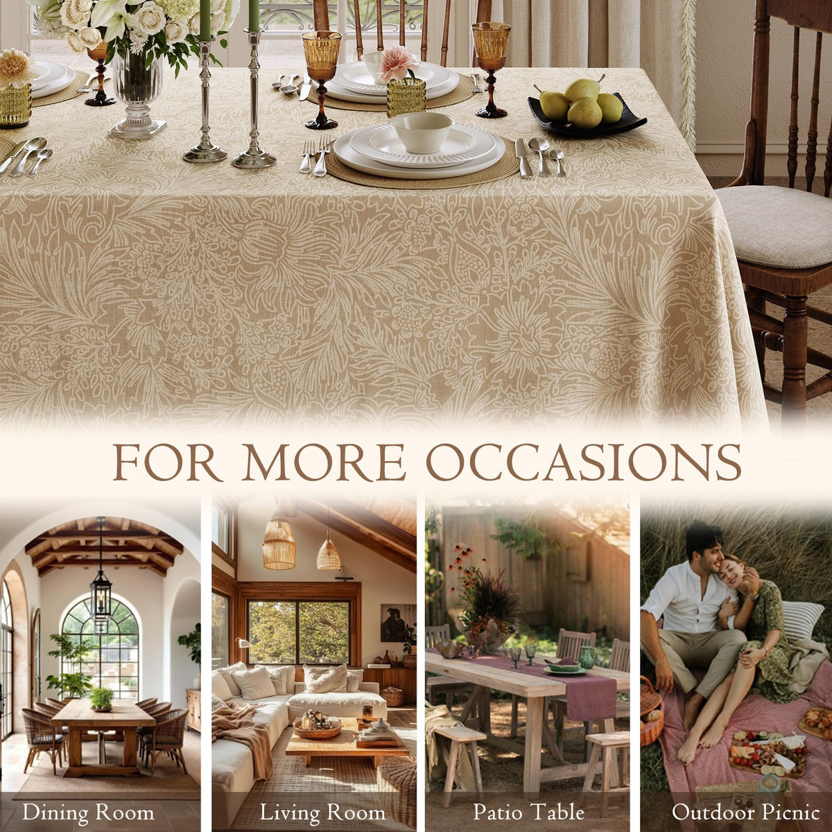 Dorachic Beige Thick Linen Table Cloth Square Tables, Waterproof Wipeable Decorative Table Cover for Dining Kitchen Indoor Outdoor, 55" x 55", 2-4 Seats