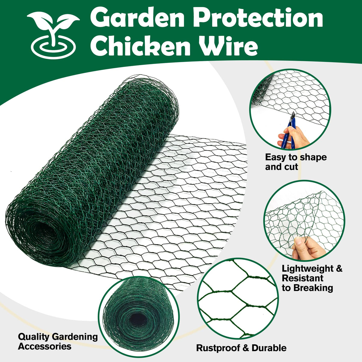 16 in x 50 ft Plant Protectors from Animals, Metal Mesh Plant Protector for Garden Plant Cages for Outdoor Plants with Ground Stakes & Cutting Plier