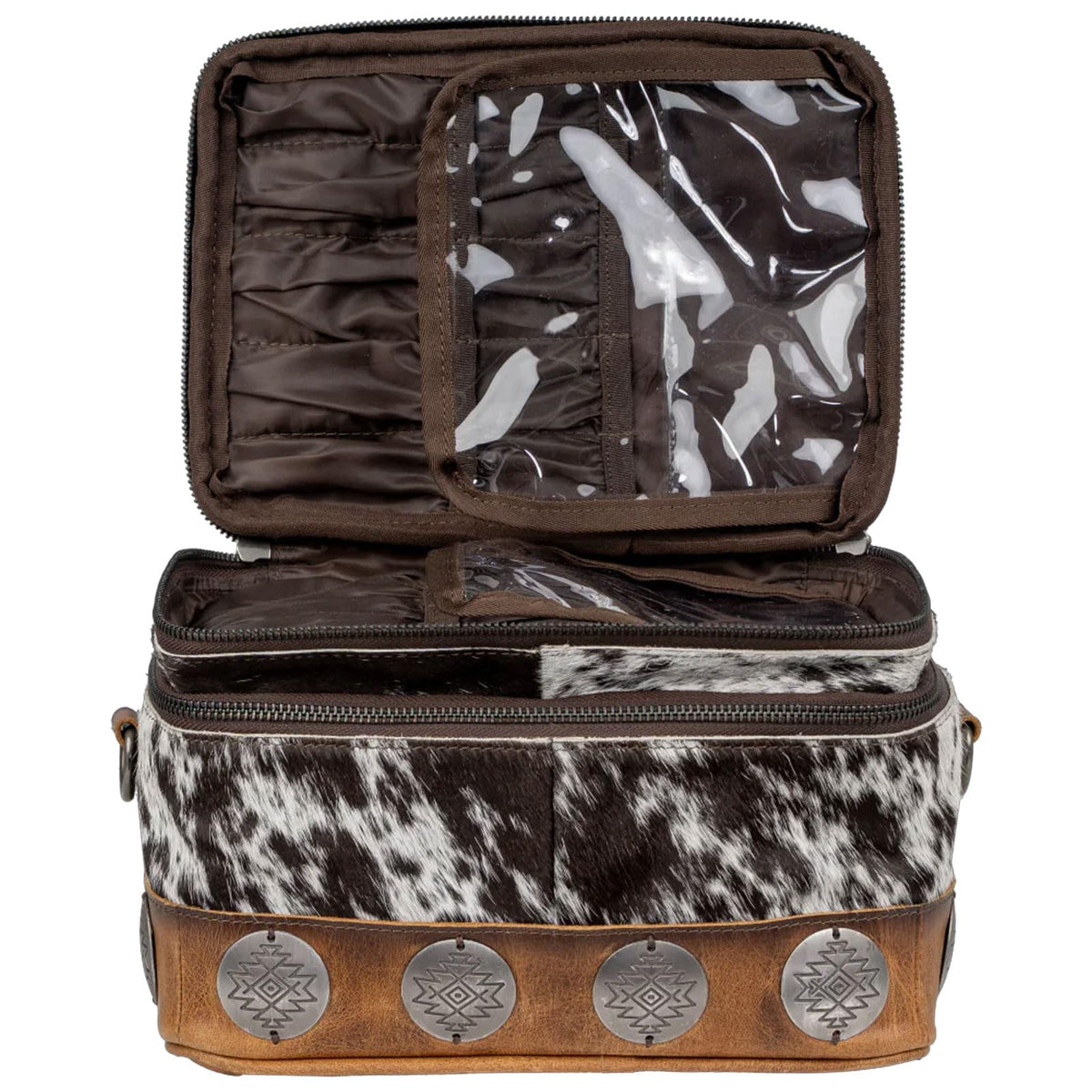 STS Ranchwear Vaquero Glamour STS-34330 Zip Around Full Grain Leather Cosmetic Organizer with 2 Compartments, Multi