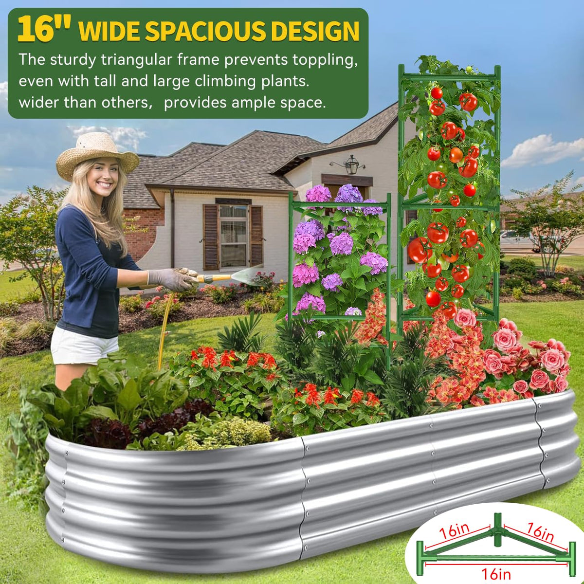 4 Pack Large Tomato Cage for Garden Up to 49" H X 16" W Metal Plant Support Stakes with Clips Triangle Pea Cages Cucumber Trellis for Vegetables Pots Vines Flowers Climbing Plants