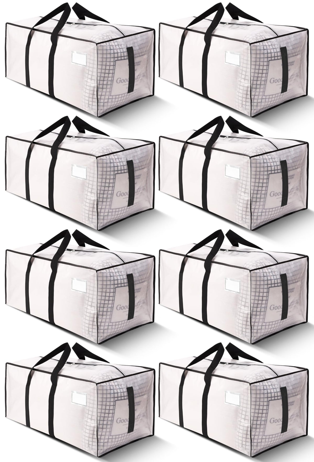 HOMESURE Supports 200lbs Heavy Duty Moving Bags - Strong Zipper & Wrap-Around Handles - Water-Resistant Storage Totes, Durable Alternative to Moving Boxes - 8 Pack - Semi-Transparent