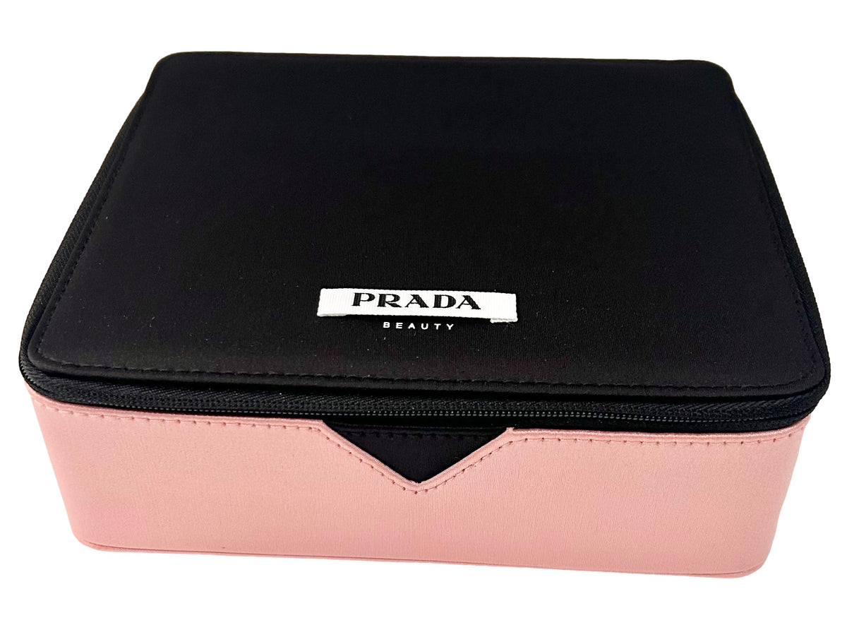 Prada Black Pink Train Case Beauty Fragrance Paradoxe Cosmetic Pouch Makeup Bag (EMPTY MAKEUP BAG) - Approx MEDIUM 7L x 6H x 2.5W - 0697