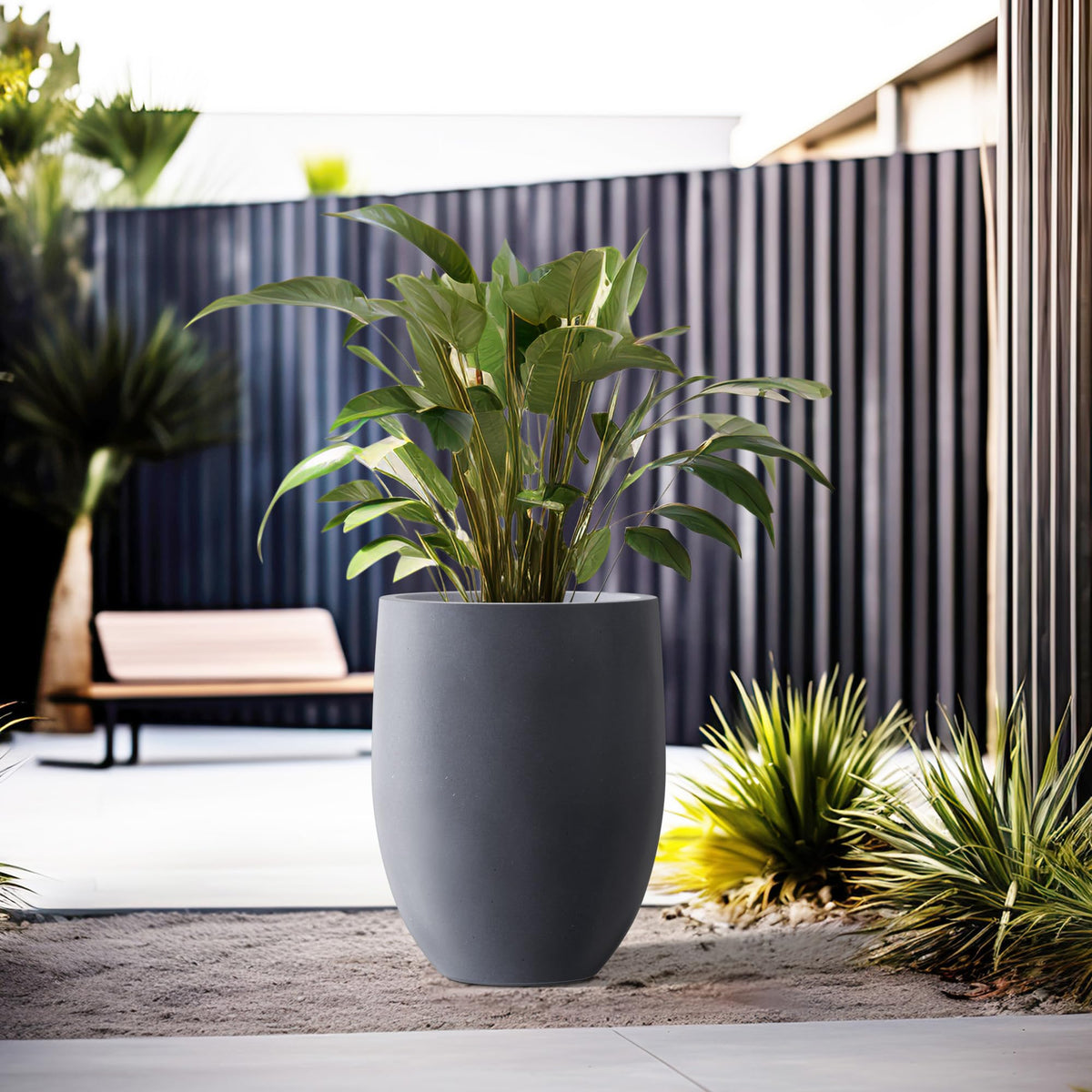 Kante 21.7" H Charcoal Concrete Tall Planter, Large Outdoor Indoor Decorative Pot with Drainage Hole and Rubber Plug, Modern Round Style for Home and Garden