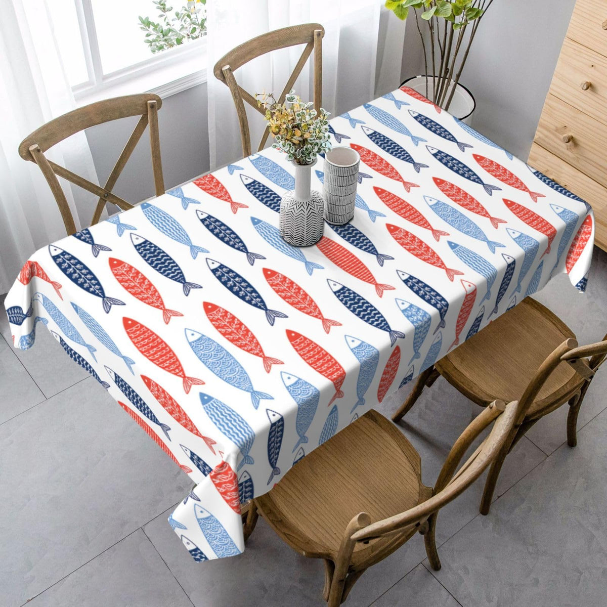 mutakin Fish Rectangle Tablecloth Washable Table Cloth 60x90 Inch Table Cover Waterproof for Decoration Kitchen Dining Room