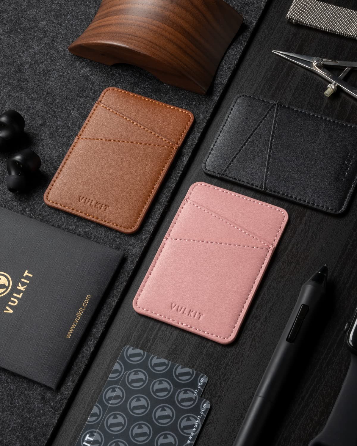VULKIT Phone Card Holder Wallet Leather Adhesive Pocket RFID Blocking Credit Card Sleeves Stick Back of Phone Smartphones