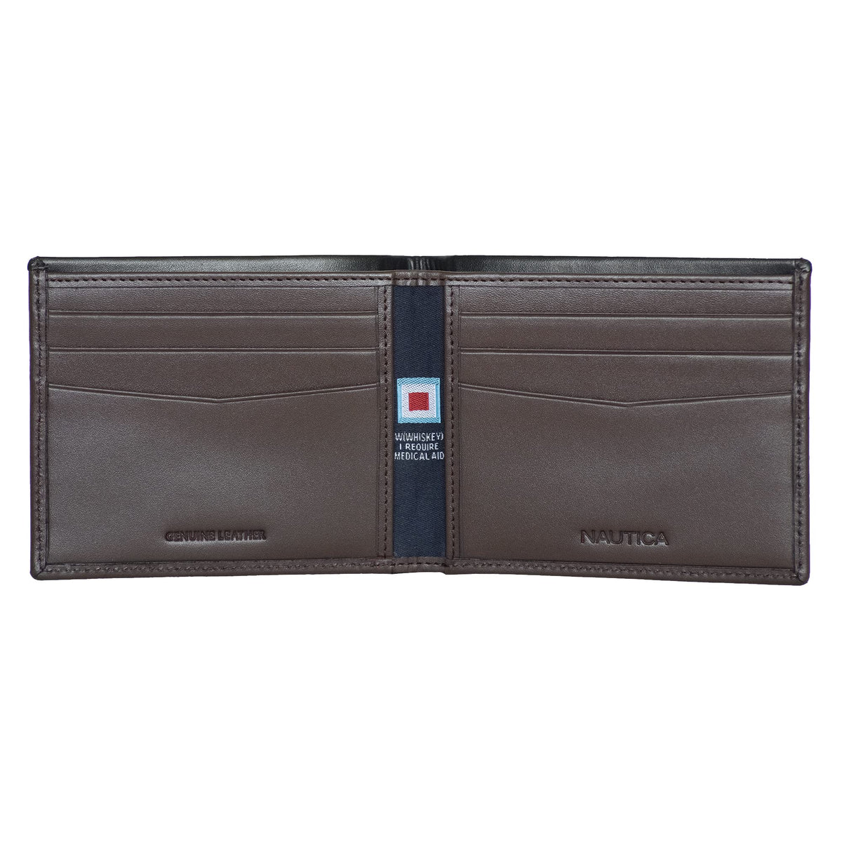 Nautica Men's Bifold Leather Wallet | RFID Blocking | ID Window | Card Slots | Organization | Durable | Stylish, Pop Color - Black/Brown