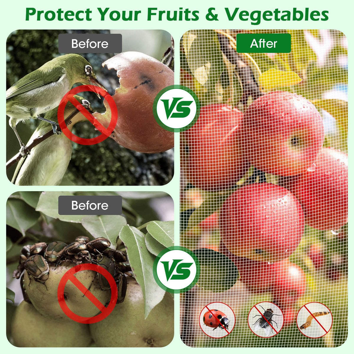 4'x6' Fruit Tree Netting Cover with Zipper and Drawstring, Ultra-Fine Mesh Garden Plant Insect Pest Net Barrier Protection Covers to Prevent Squirrel Bird Deer Cicadas Bag for Blueberry Tomato-1Pcs