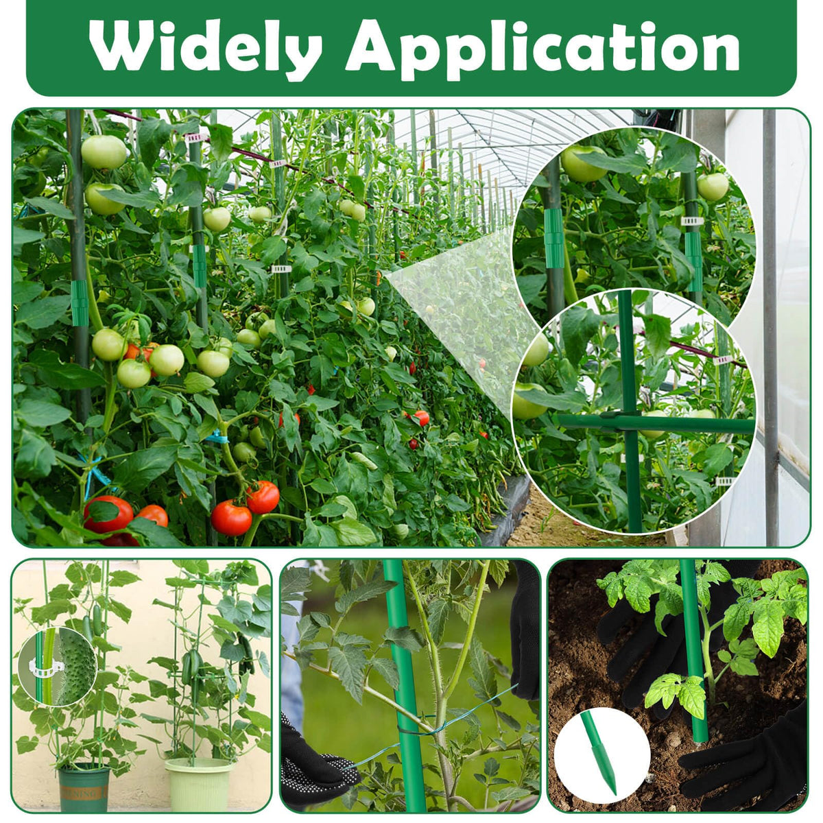 Cludoo 393PCS Garden Stakes Set with 120 Sets Fiberglass Plant Stakes Sticks Supports and Accessories, DIY 4ft 5ft 6ft 7ft Tomato Stakes for Tomato,Vegetables, Pepper, Indoor Outdoor Spring Plants