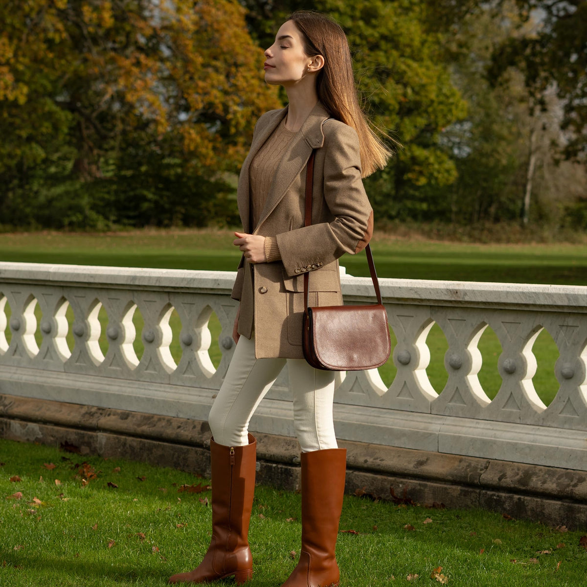 Time Resistance Leather Crossbody Bag for Women - Shoulder Messenger Purse (Cognac Brown) - Gift Box Included