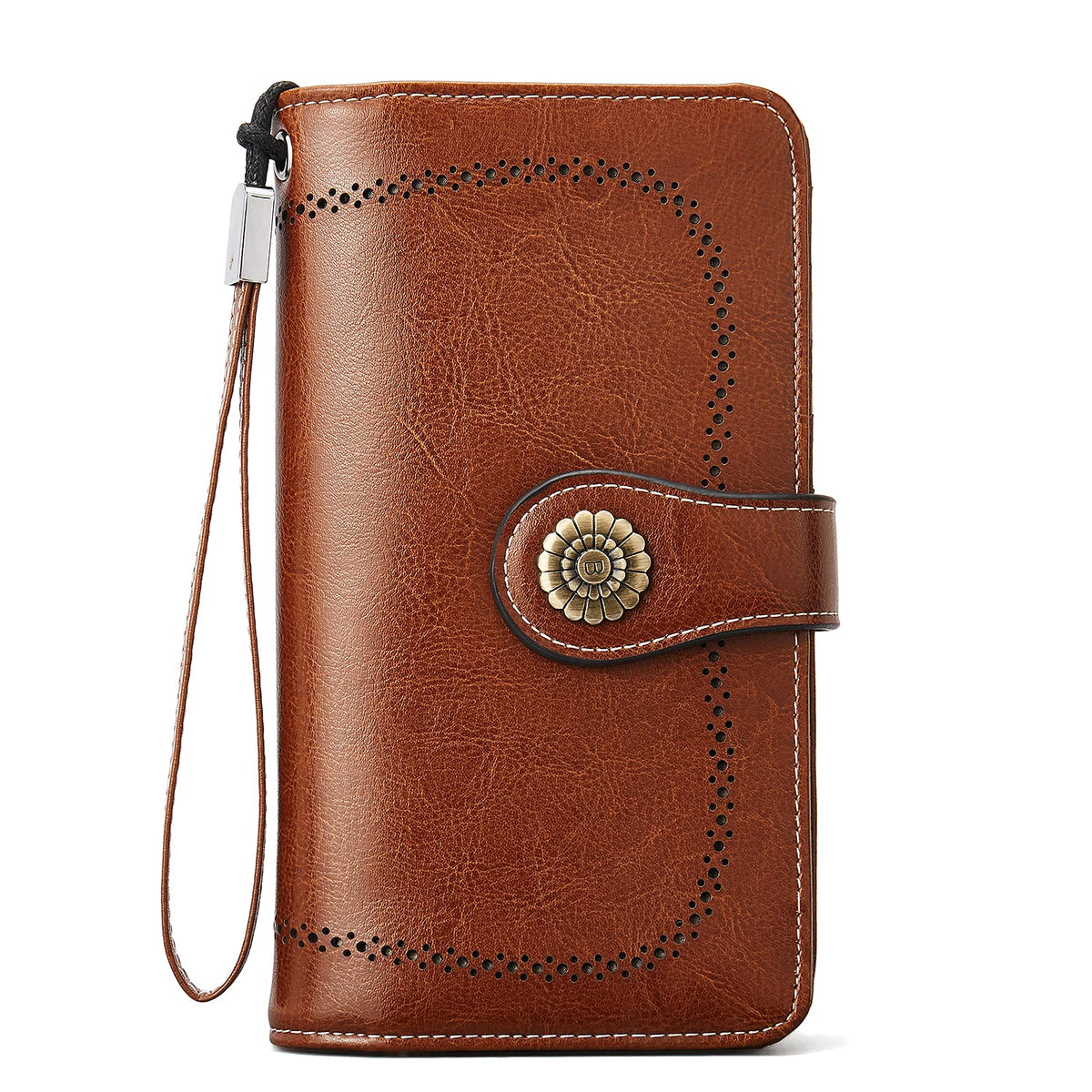 BOSTANTEN Womens Wallet Genuine Leather Large Capacity Wristlet Clutch Purse Credit Card Holder with RFID Blocking Brown