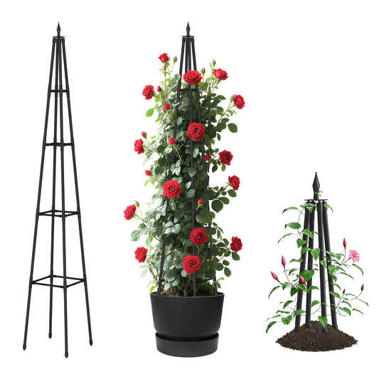 Alisisfores 6 FT Obelisk Trellis for Climbing Plants,Garden Trellis with Extra Thickened Plastic-Coated Metal Pipes, Outdoor & Indoor Garden Support for Potted Plants, Black