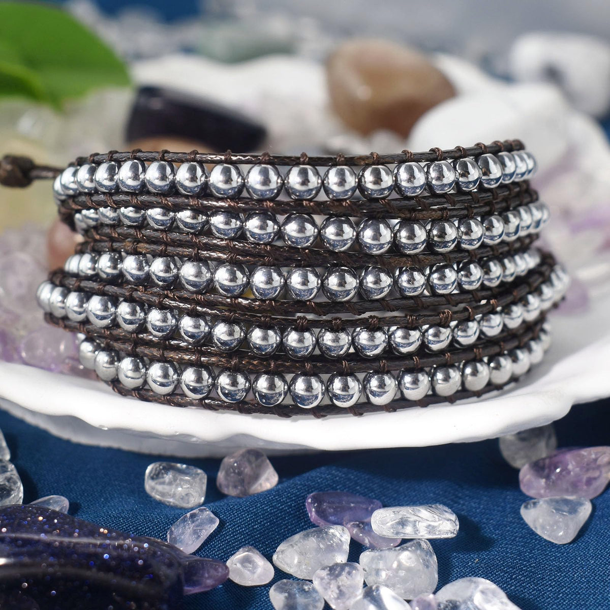 Ayriwoyi Boho Bracelets For Women 5 Wraps Bracelet for Women Men Hematite Beaded Wrap Bracelet for Women Adjustable