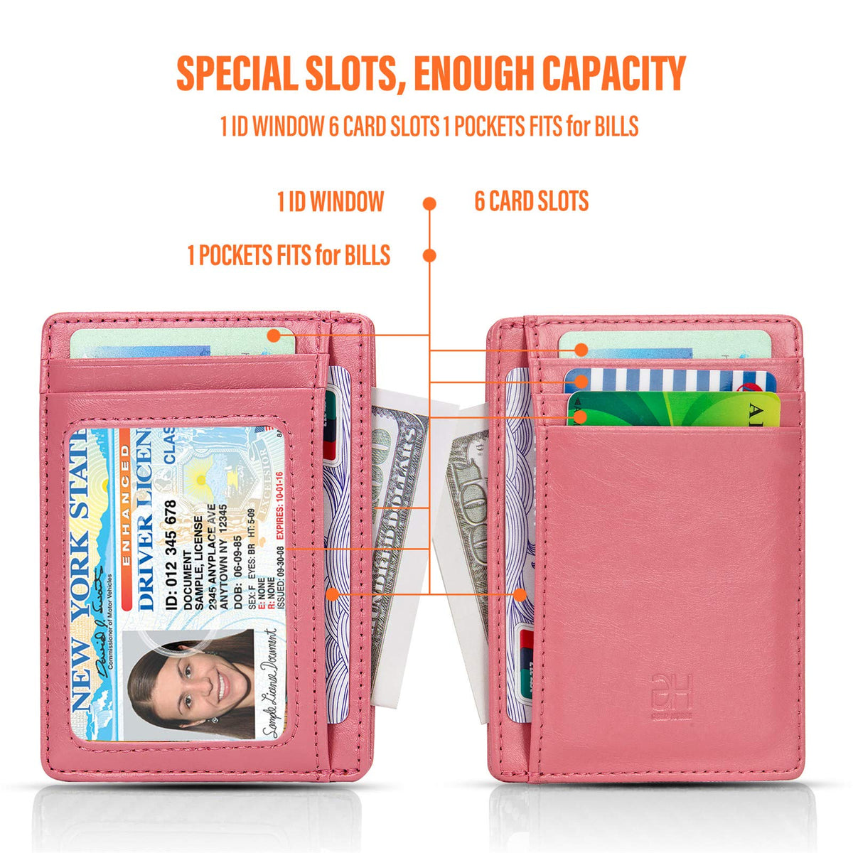 GH GOLD HORSE Slim RFID Blocking Card Holder Minimalist Leather Front Pocket Wallet for Women
