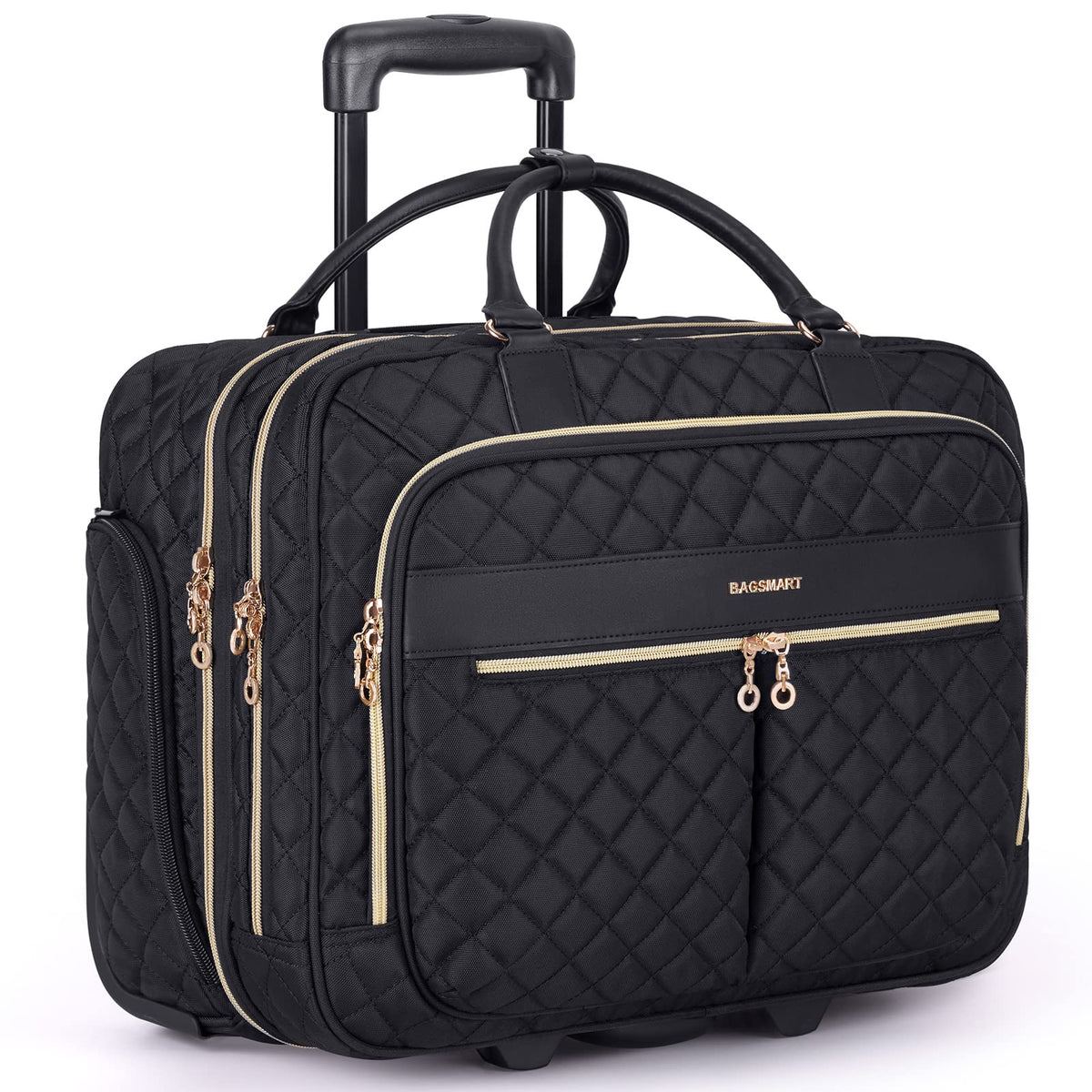 BAGSMART Rolling Laptop Bag Women, 17.3-Inch Quilted Briefcase on Wheels, Computer Case for Business Travel Work