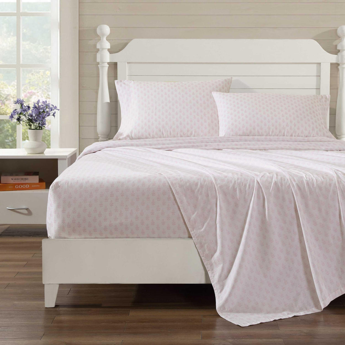 Laura Ashley - King Sheets, Lightweight & Breathable Cotton Percale Bedding Set with Matching Sham(s), Oeko-Tex Certified (Francesca Pink, King)
