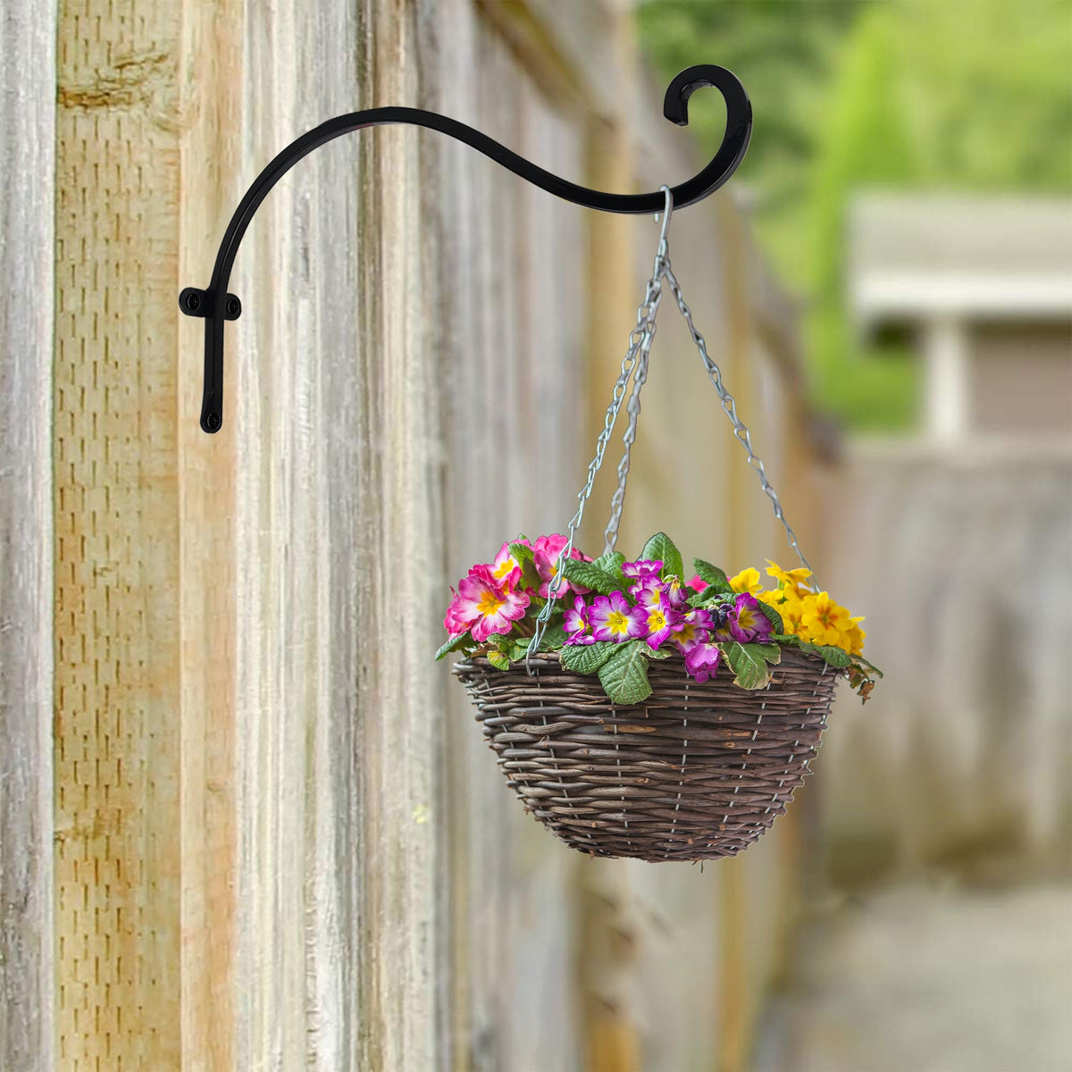 Hourleey 2 Pack Plant Hanger Outdoor, 12 Inch Heavy-Duty Hanging Plant Hook for Outside Basket, Black Metal Wall Mount Plant Bracket Hook for Flower Baskets Bird Feeder