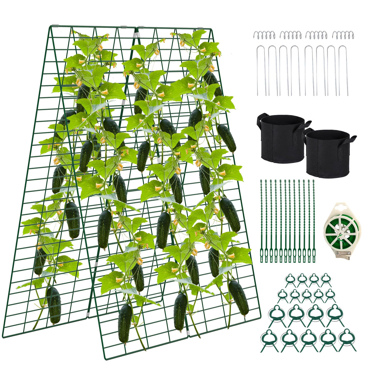Toriexon Foldable Cucumber Trellis, 48" L x 34" W A-Frame Trellis, Climbing Plants Support Raised Bed Trellis with Twist Ties & Plant Bags for Outdoor Yards Gardens