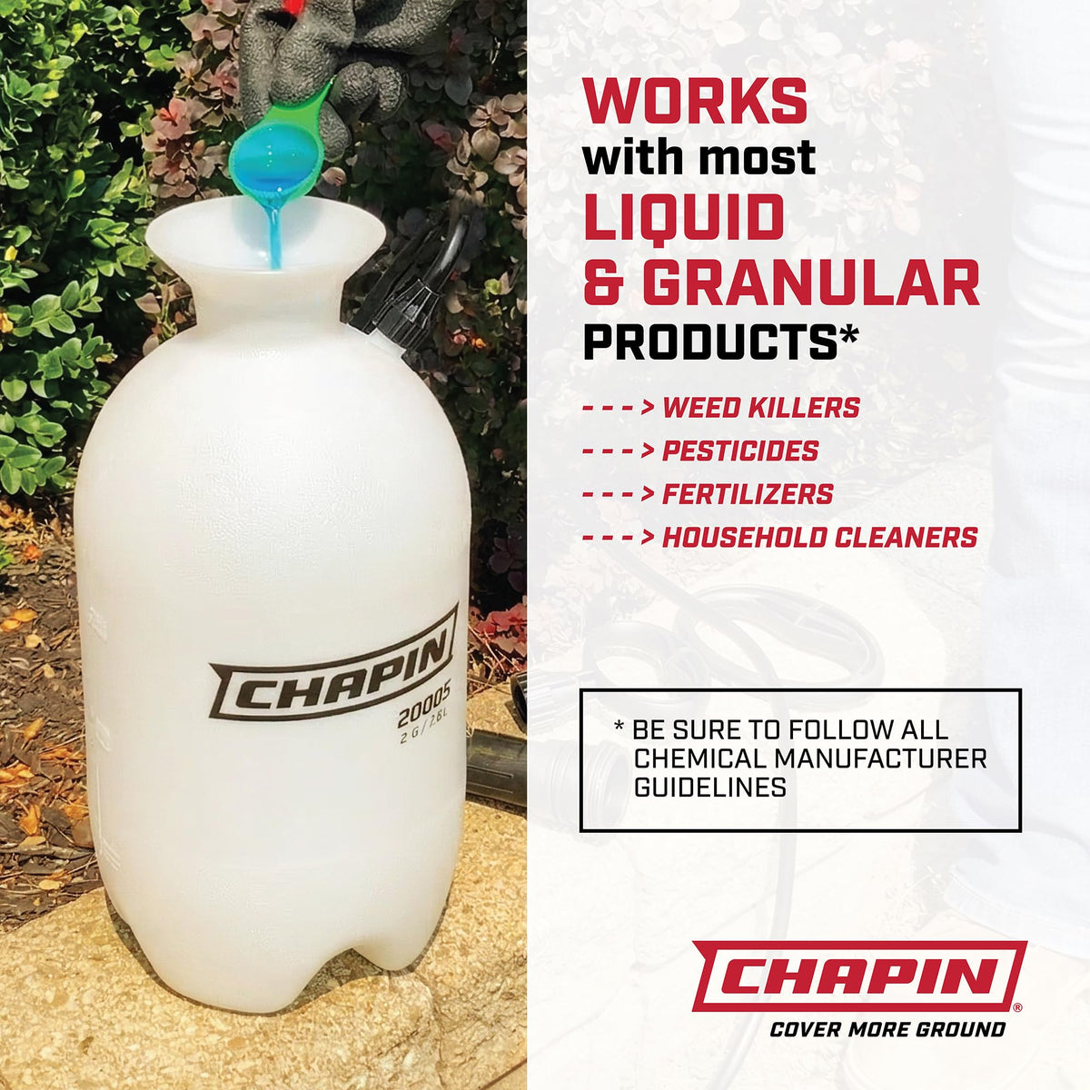 Chapin 20006 Pump Sprayer, 3‑Gallon, Lawn & Garden, Translucent Poly Tank, Funnel‑Top, SureSpray, Adjustable Cone Nozzle & 34" Hose for Fertilizer, Weed & Pest Application