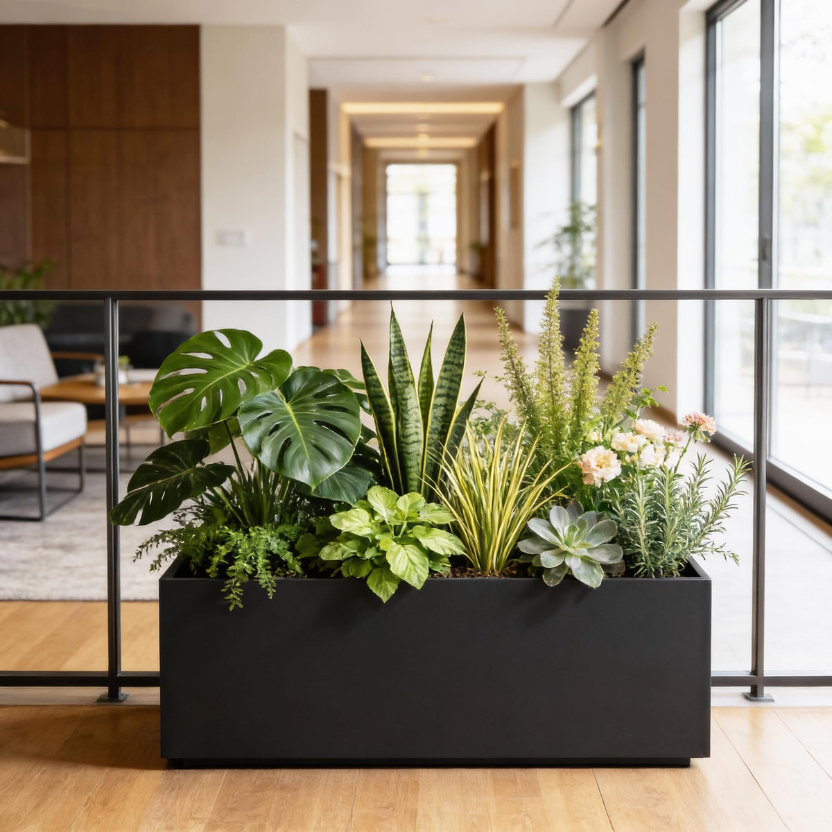 Worth Metal Rectangular Planter Box, 36"x12"x16" Matte Black Planter with Insert Shelf & Drainage Holes, Low Profile Plant Box for Patio, Garden, Deck, Easy to Install