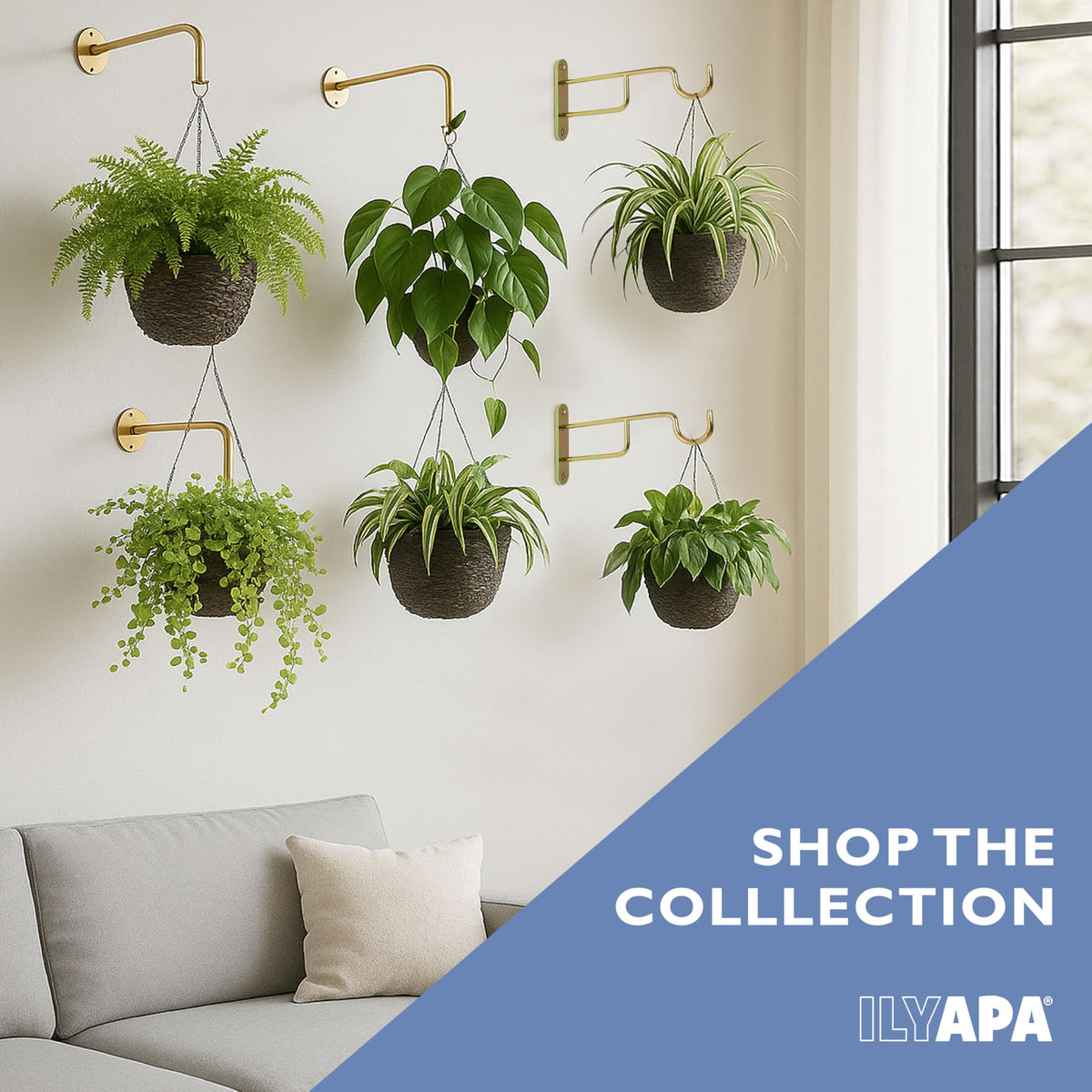 Ilyapa 4 Pack Metal Plant Wall Hanger Hooks - 7 in. Hook for Hanging, Baskets, and Macrame, Indoor Hangers in Matte Black Finish, Wall Planters