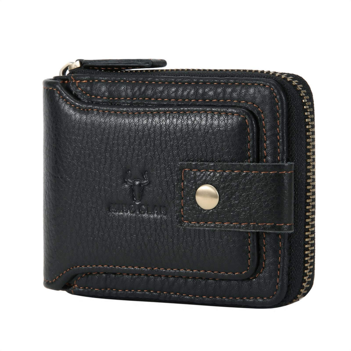 Zipper Wallet Men RFID Blocking Leather Bifold Wallets For Men - Flap ID Window Zip Coin Pocket Mens Zipper Wallets - Big Capacity Credit Card Travel Wallet (Black)