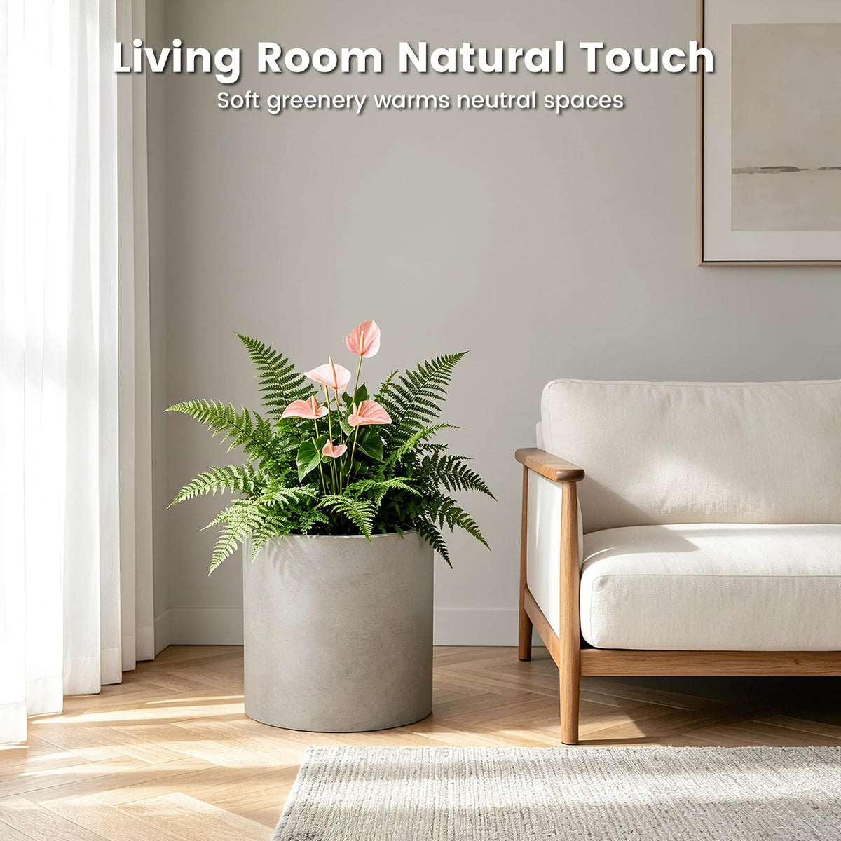 Kante 12.6" Concrete Cylinder Planter, Large Weather Resistant Concrete Planter with Drainage Hole & Rubber Plug, Handcrafted for Indoor Outdoor Plants & Patio Decor, Weathered Concrete Finish