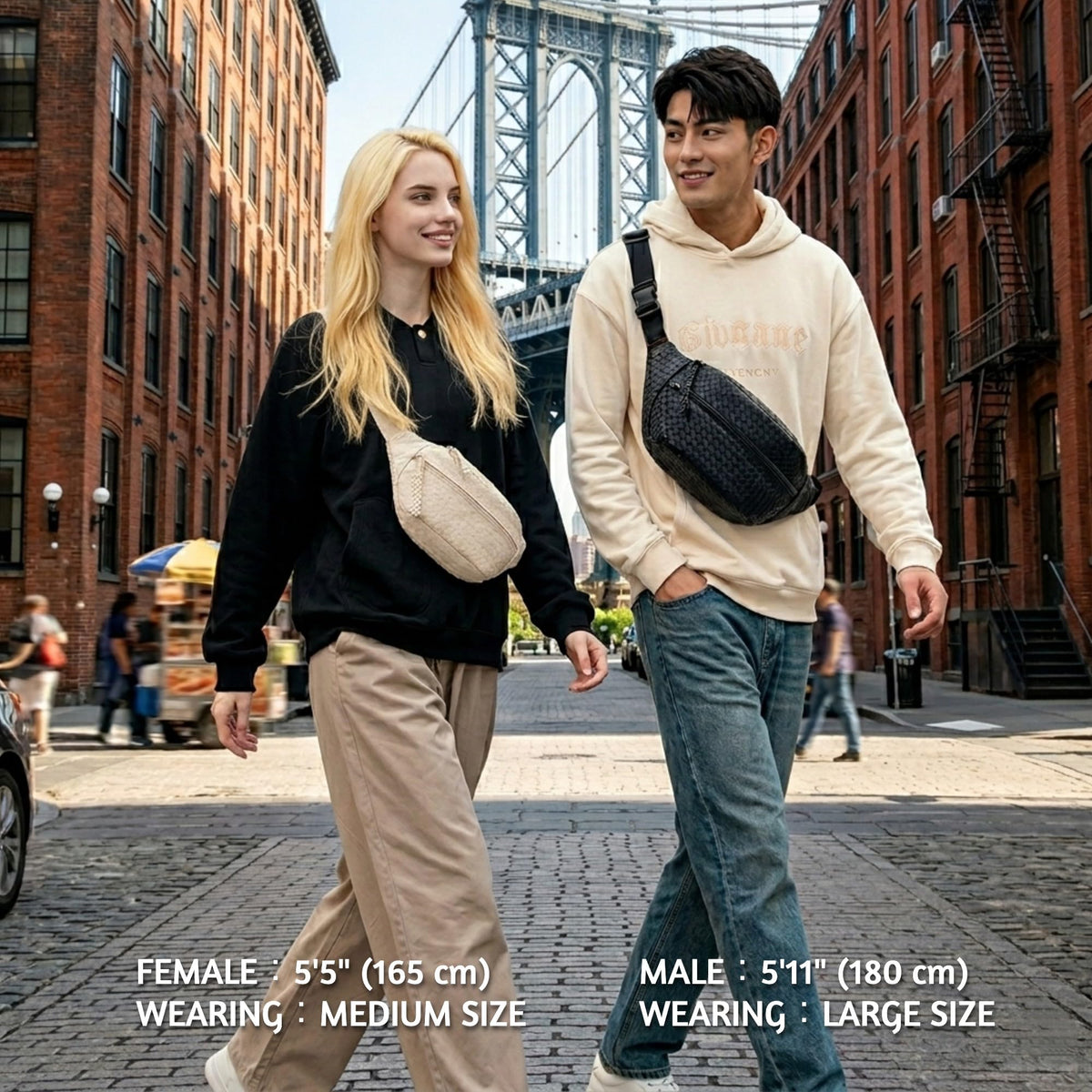 Woven PU Leather Fanny Packs for Men and Women, Stylish Shoulder Sling Crossbody Purse Adjustable Strap, Unisex Bum Waist Bags for Festival Travel Shopping Outdoor (Black, Medium)