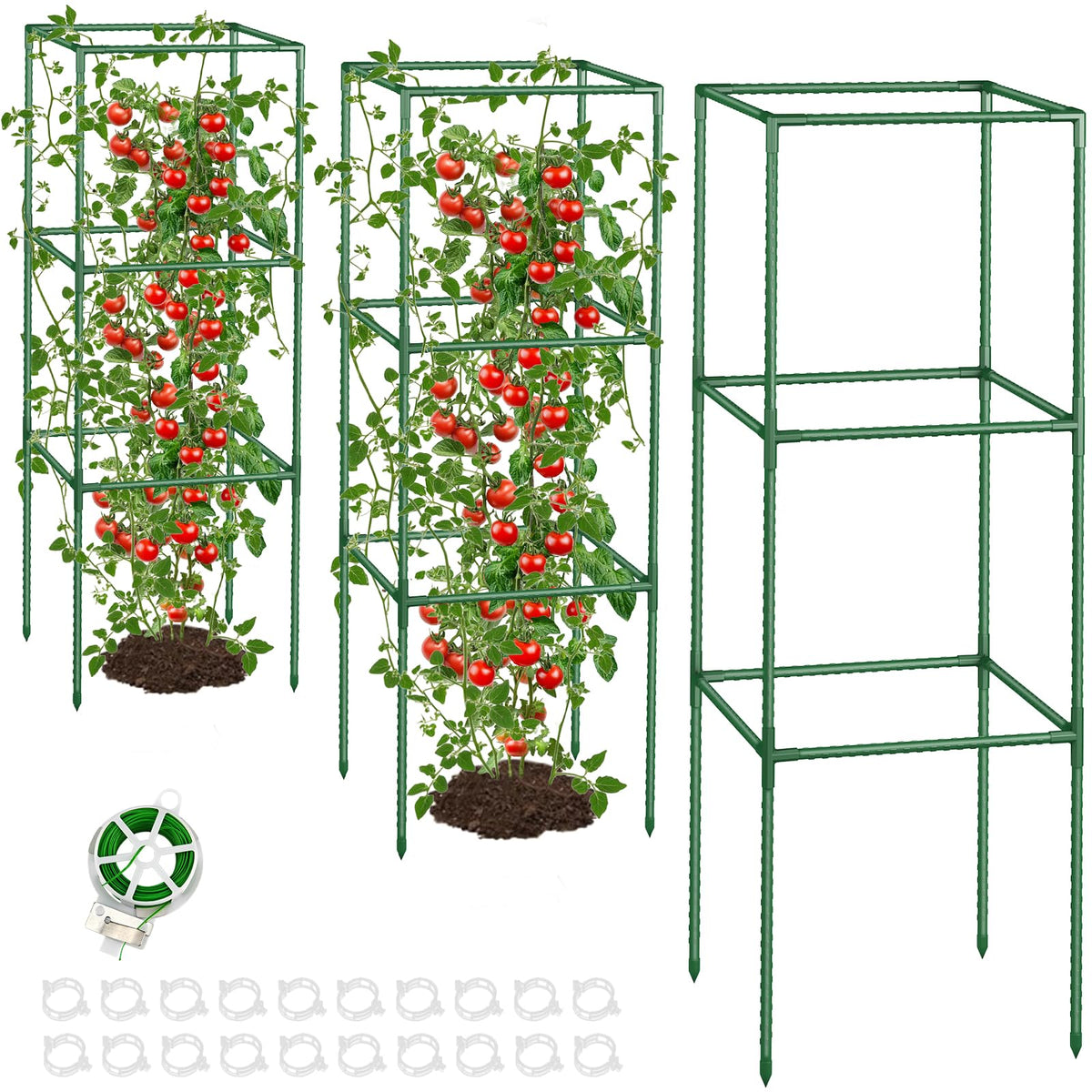 Square Tomato Cages for Garden: 3 Pack Heavy Duty Plant Cage - 48.5in Adjustable Height Tomato Plant Support cage for Flowers, Fruits, Vegetable