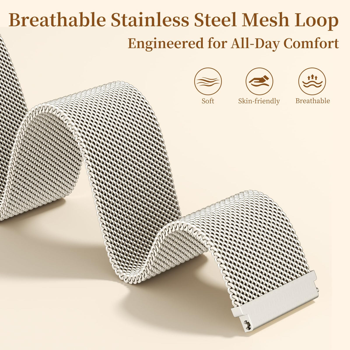 GEAK Metal Bands Compatible with Galaxy Watch 7 Band 6 5 4 FE Active 2 40mm 44mm/Galaxy 5 pro 45mm/Classic, 20mm Stainless Steel Milanese Mesh Loop Magnetic Strap for Samsung Watch Bands Women Men