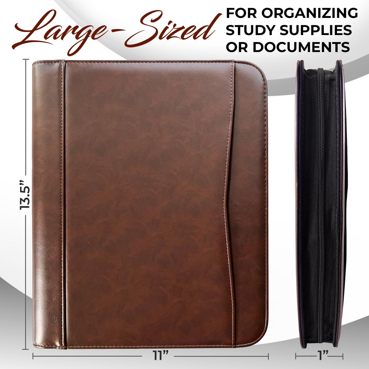 DEHITE Leather Portfolio for Men – Padfolio Case for Men and Women – Brown Bible Notebook Organizer – Pen Slots – Zipper Binder – Premium PU Leather – Feels Like Full-Grain – Office Gift Accessories