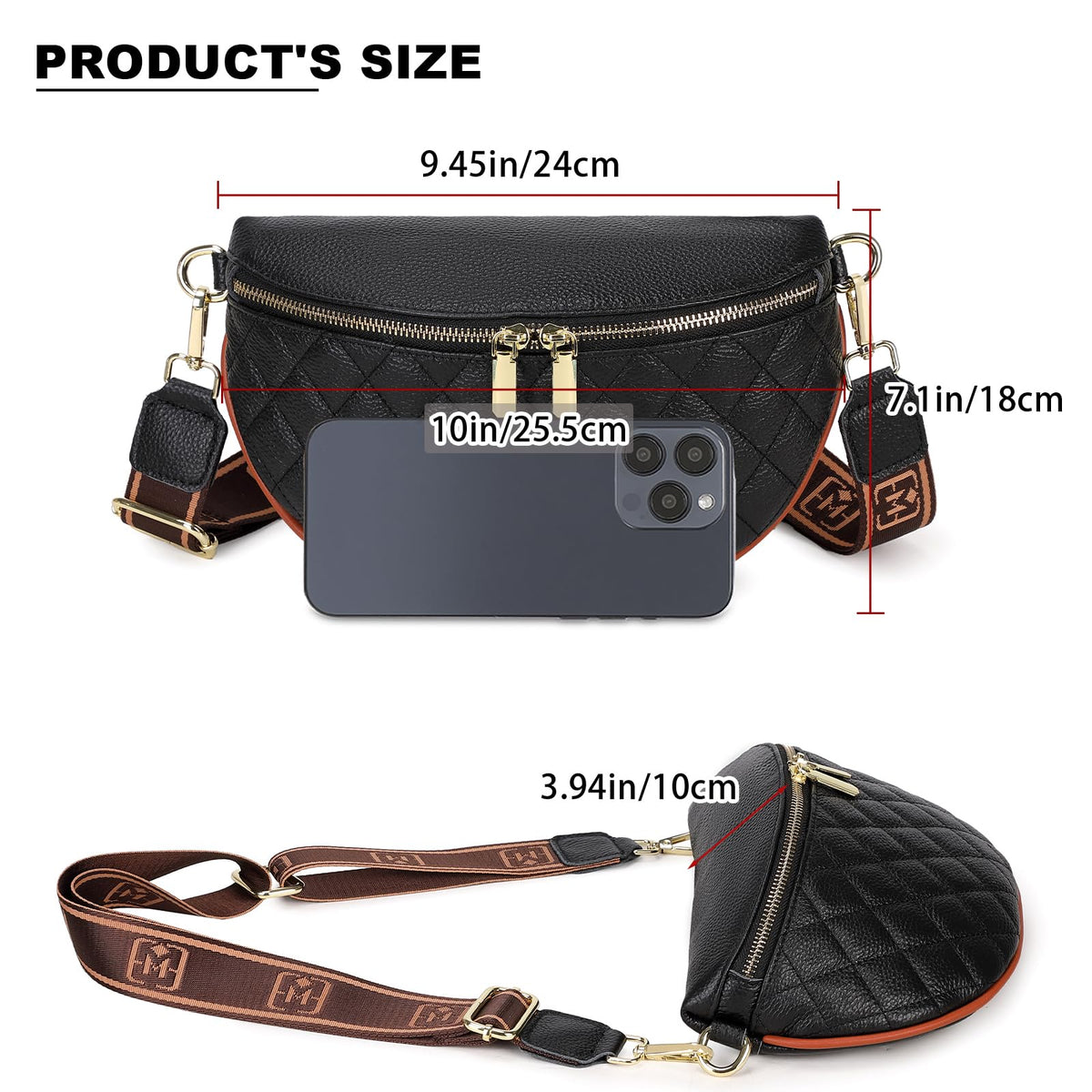 Eslcorri Fashion Waist Packs for Women - Quilted Vegan Fanny Packs Leather Waist Purse Anti Theft Crossbody Belt Bag for Sports Workout Traveling Running Casual - Black