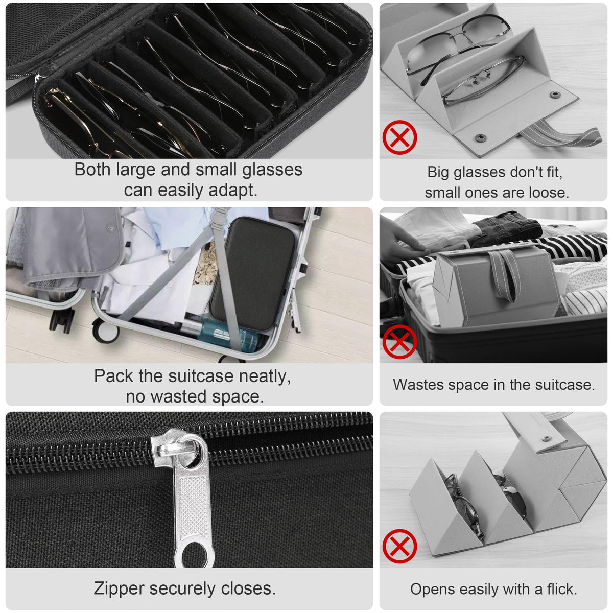 Bukere Travel Sunglasses Organizer Case Adjustable Slot For Multiple Eyeglasses Hard-shell Portable Storage Box for Men Women