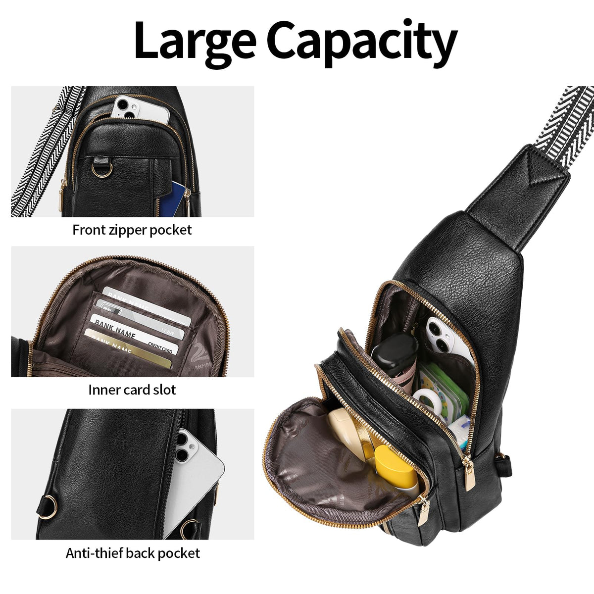 GAEKEAO Sling Bag for Women Vegan Leather Crossbody Bags Travel Fanny Packs Small Shoulder Purse Chest Bag Backpack Gifts
