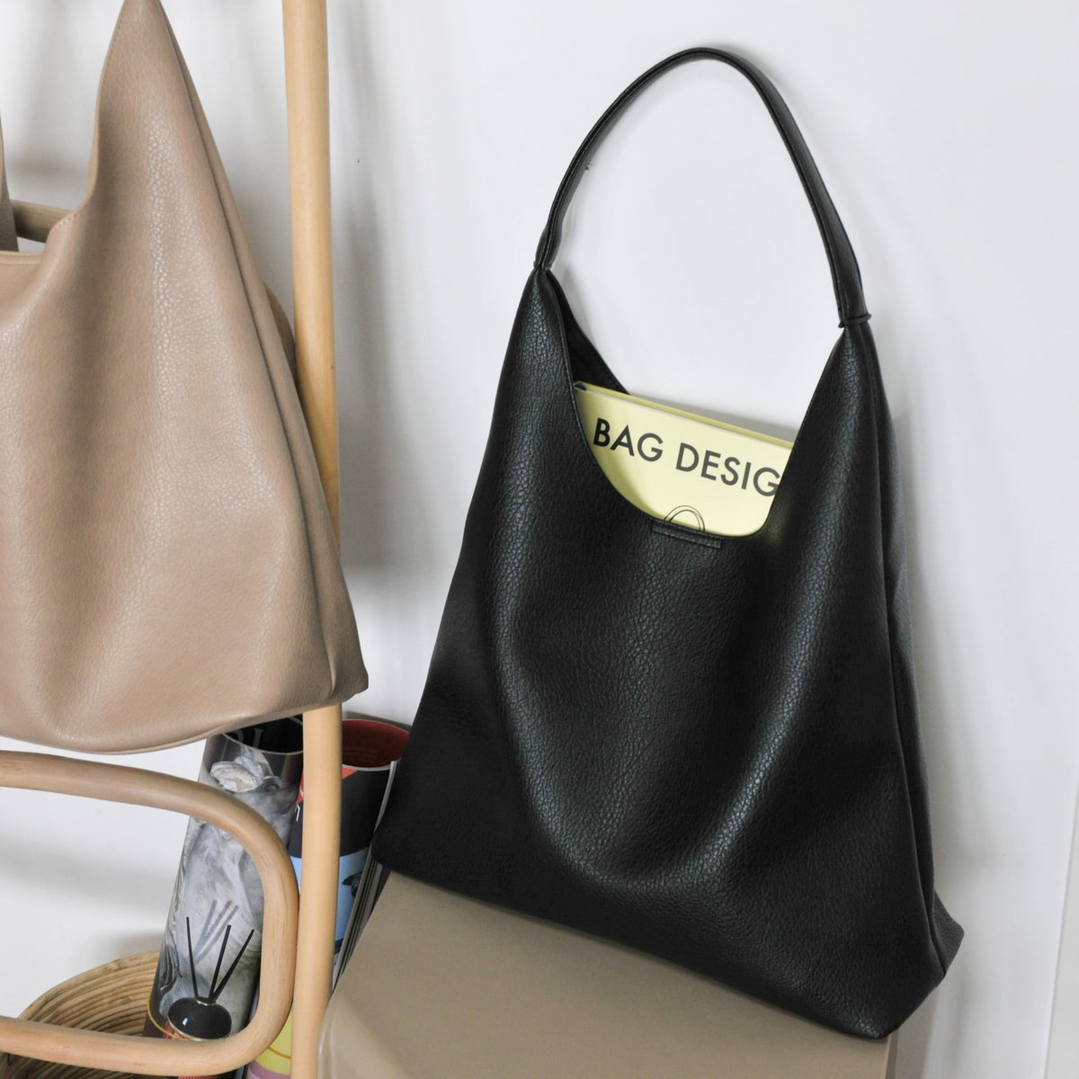 Hobo Bags for Women Soft Vegan Leather Shoulder Handbag Slouchy Tote Purses (Black)