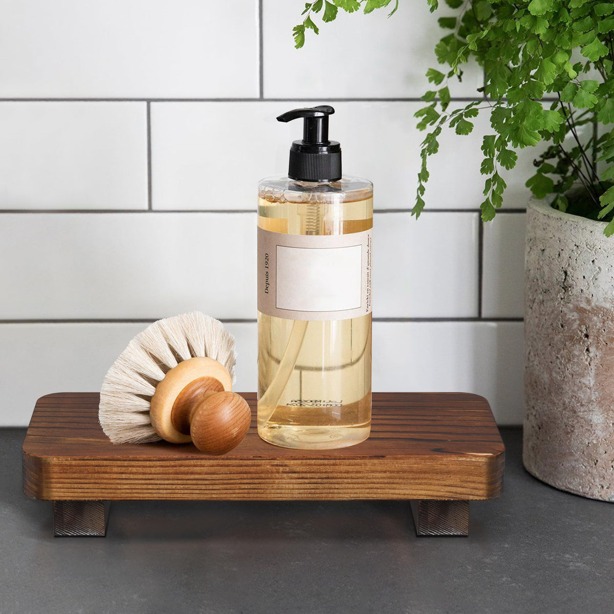 Liswit Farmhouse Wood Tray Rustic Wooden Pedestal Decorative Wood Riser for Farmhouse Kitchen Counter Bathroom Room Decor (Dark Brown)