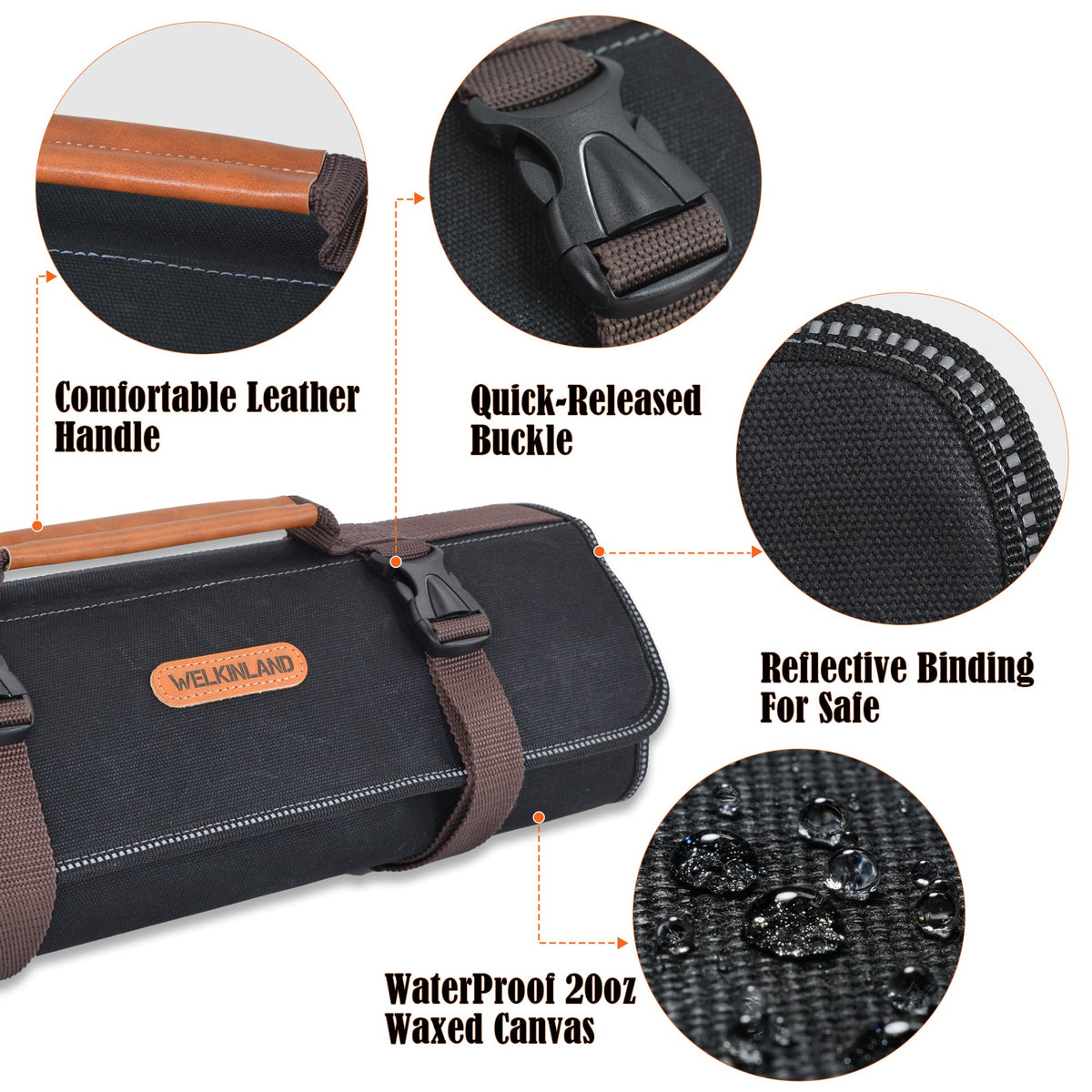 WELKINLAND 18-Pockets Waxed Canvas Tool Roll, Heavy-Duty tool bag roll, Waterproof tool roll up bag, 17" Canvas tool roll, Screwdriver roll up bag