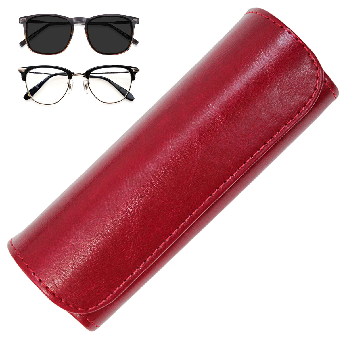 Orsus Burgundy Hard Reading Glasses Case for Women, PU Leather Eyeglass Case with Magnetic Closure & Felt Lining B10RD