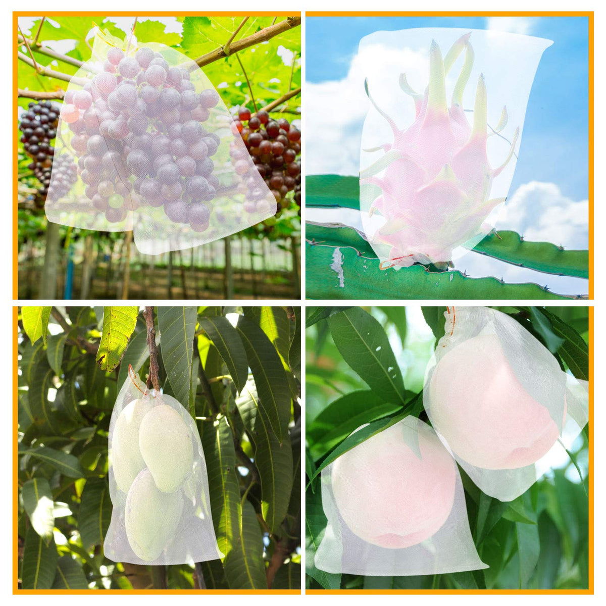 Kikhope 50 Pcs Fruit Protection Netting Bags, 10"x6" With Drawstring, Garden Barrier for Protecting Fruits