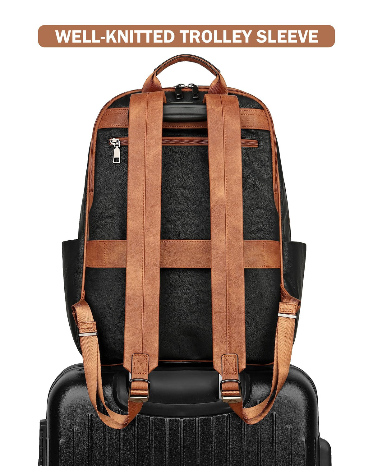 MASINTOR 15.6 inch Leather Laptop Backpack Purse for Women, Designer Travel and Work Bag with Laptop Compartment Black Brown